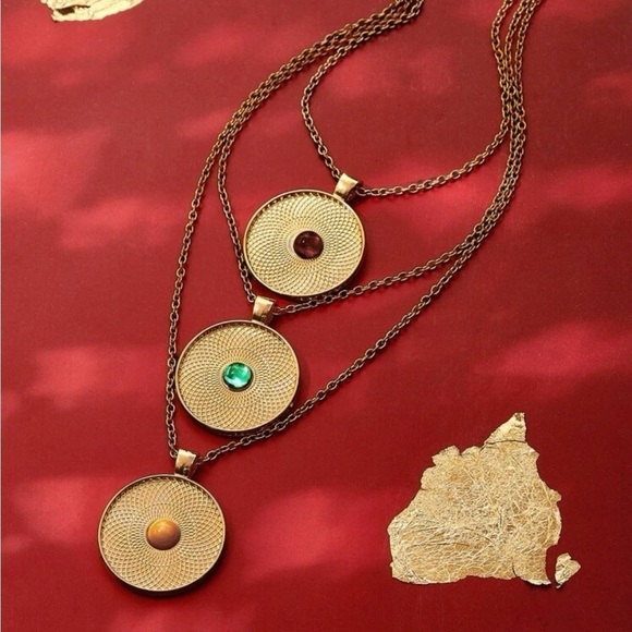 Exotic Coin Jewel Layered Gold Necklace - Picture 3 of 15